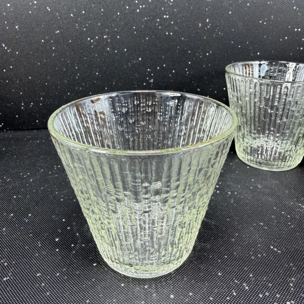 Jeanette Finlandia Tree Bark Clear Textured Glass Tumblers Set of 2 MCM 3in